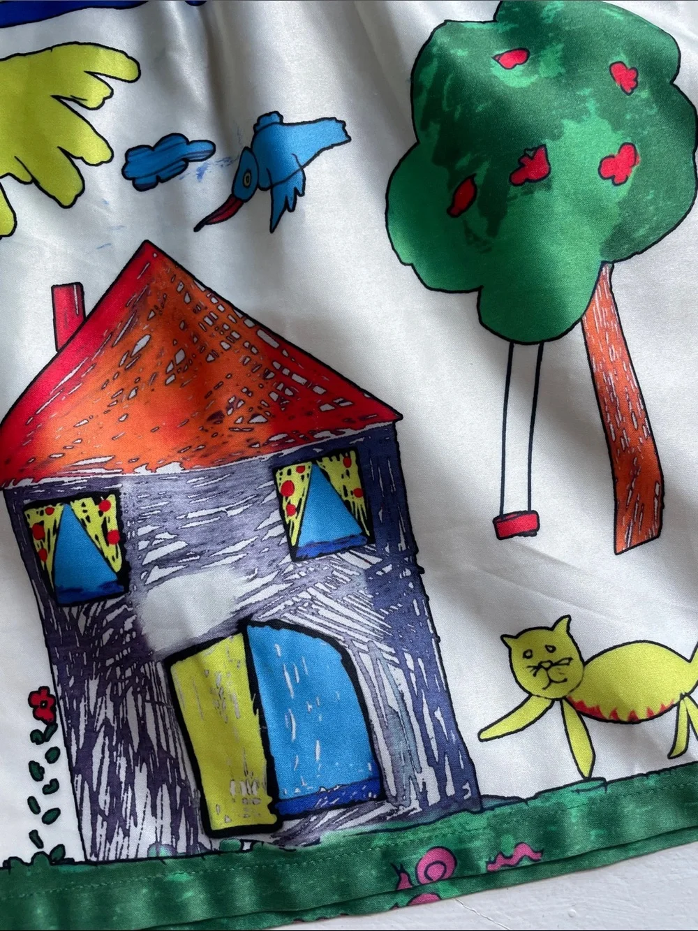 Playful Illustrated House Print Silk Skirt - Picture 2 of 4